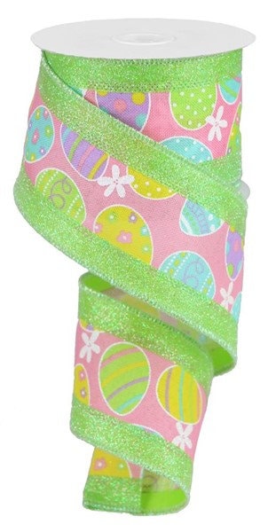 2.5" X 10Yd Wired Ribbon-3-In-1 Easter Egg/Glitter-Ribbon-RG0825733-Wreaths-Crafts-Ribbon