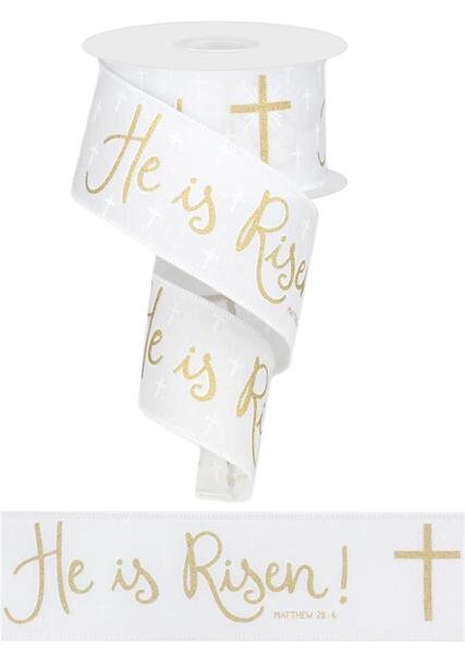 2.5" X 10Yd Wired Ribbon-He Is Risen On Royal-RGA113492-Wreaths-Crafts-Ribbon