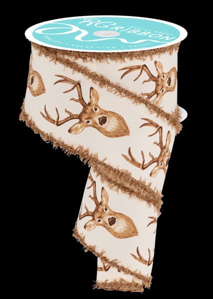 2.5" X 10Yd Wired Ribbon-Deer Head with Drift-RGC821037-Wreaths-Crafts-Decor-Everyday