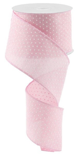 2.5" X 10Yd Wired-Light Pink Raised Swiss Dots On Royal-RG0165215-Wreaths-Crafts-Ribbon