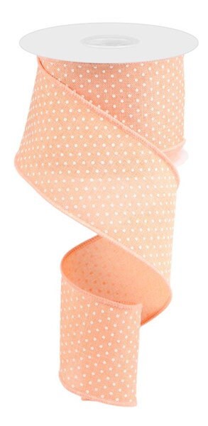 2.5" X 10Yd Wired-Peach Raised Swiss Dots On Royal-RG01652ET-Wreaths-Crafts-Ribbon