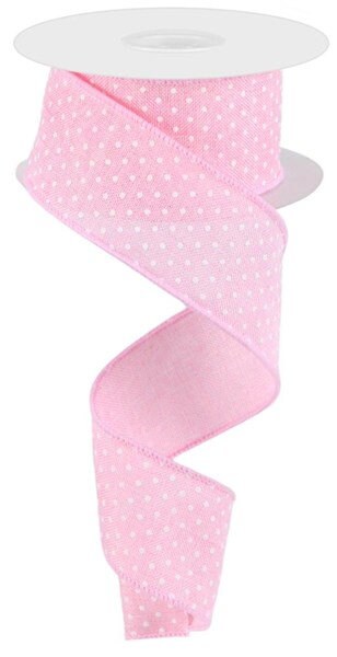 1.5" X 10Yd Wired-Light Pink Raised Swiss Dots On Royal-RG0165115-Wreaths-Crafts-Ribbon