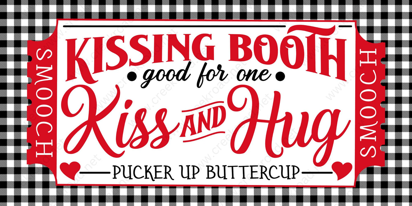 Kissing Booth Ticket Red Black White Checkered Wreath Sign 6"x12"-Aluminum-Valentines-Decor