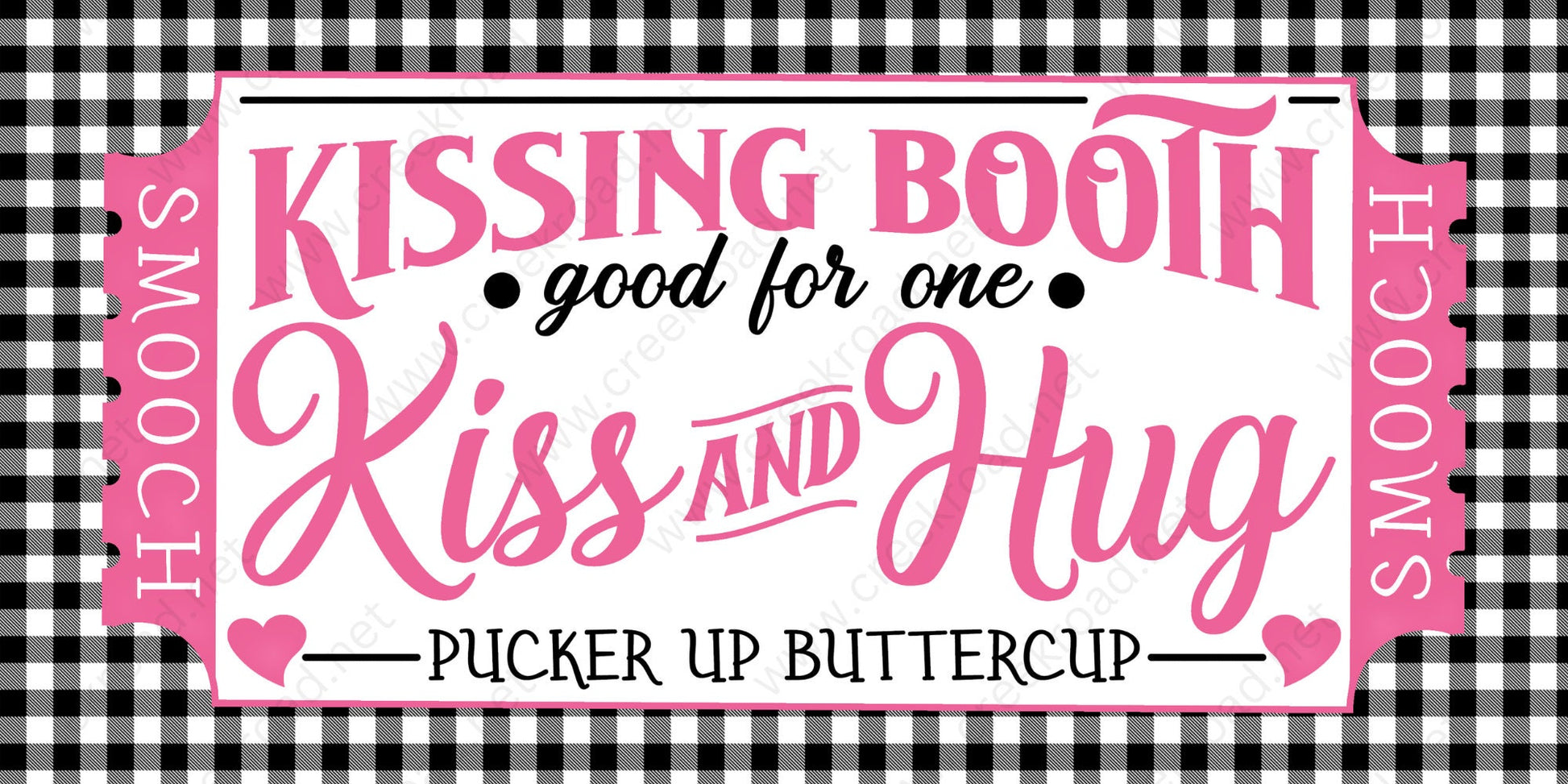 Kissing Booth Ticket Pink Black White Checkered Wreath Sign 6"x12"-Aluminum-Valentines-Decor