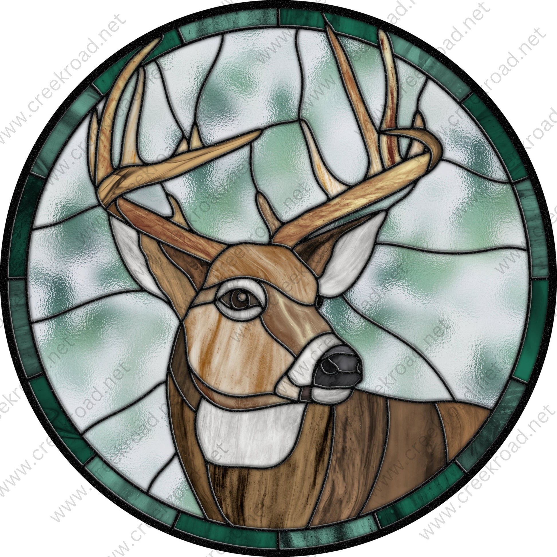 Whitetail Deer with Emerald Green Border Faux Stained Glass Wreath Sign-Brown Green-Everyday-Wreath Sign-Sublimation Sign-Wreath Attachment