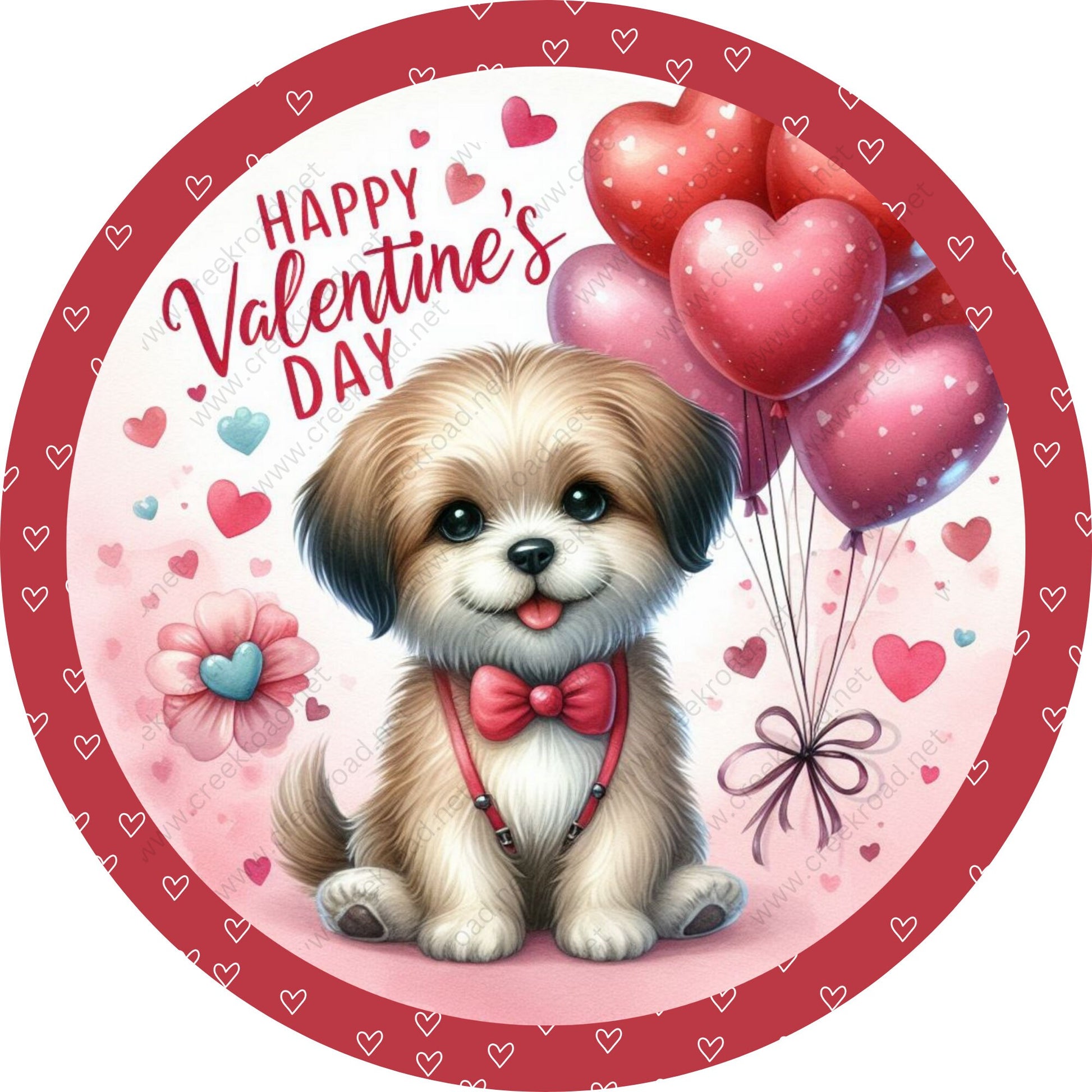 Happy Valentine's Day Puppy Love Wreath Sign-Aluminum-Valentines-Decor