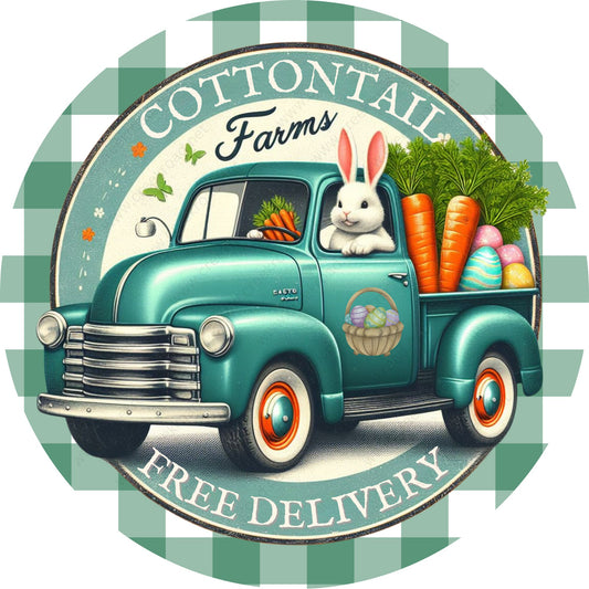 Cottontail Farms Easter Delivery Truck Teal Wreath Sign-Sublimation-Attachment-Decor