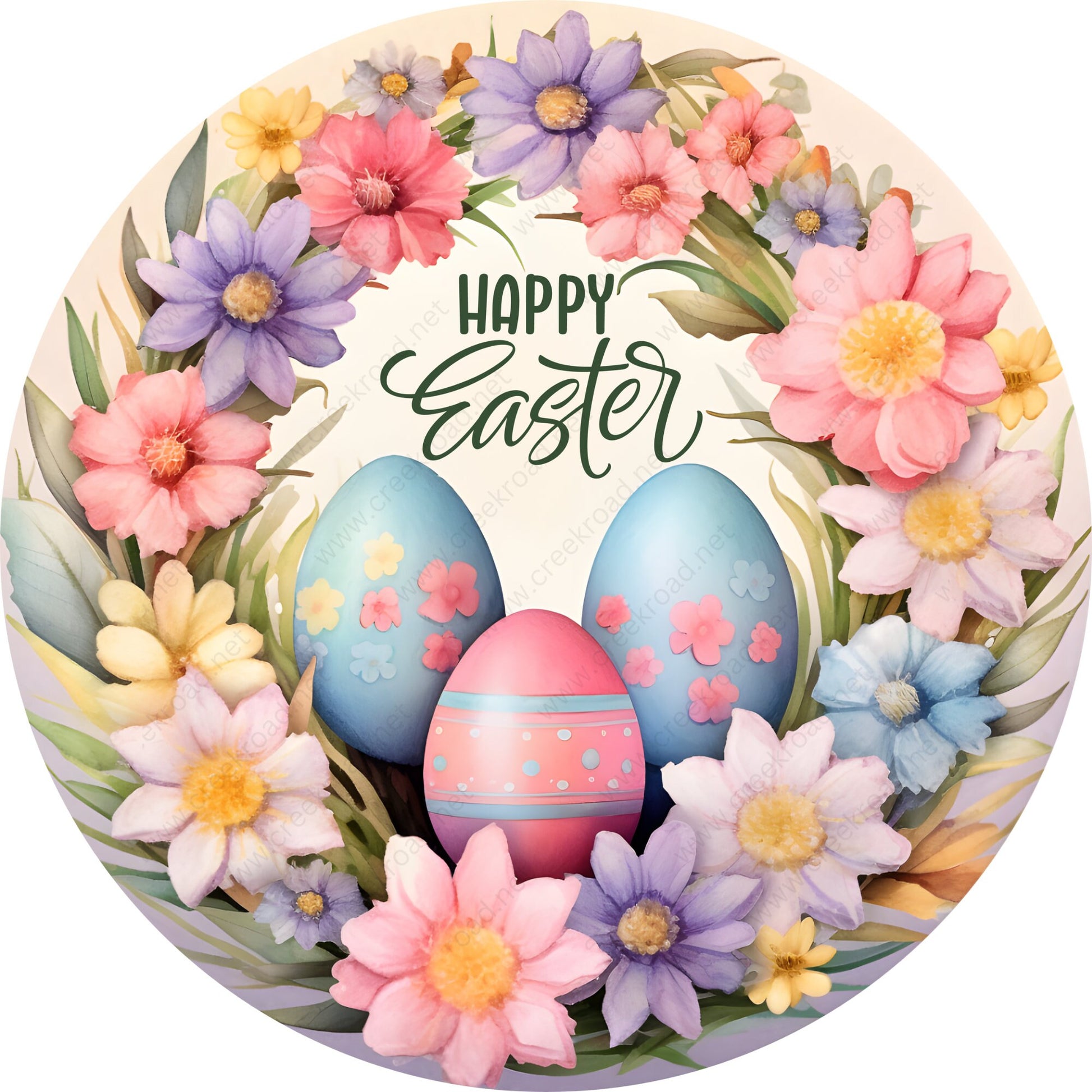 Happy Easter Pastel Flowers Eggs Wreath Sign-Sublimation-Attachment-Decor