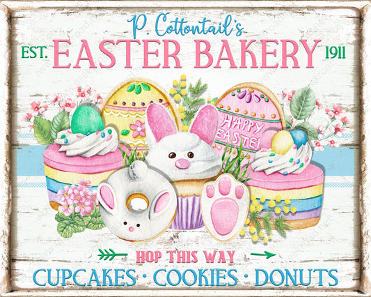 P. Cottontails Easter Bakery Vintage Rusted Border Wreath Sign-10" x 8" Rectangle-Sublimation-Attachment-Decor