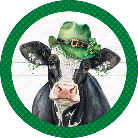 St. Patrick's Day Farm Cow with Hat Clover Border Wreath Sign-Sublimation-Attachment-Decor