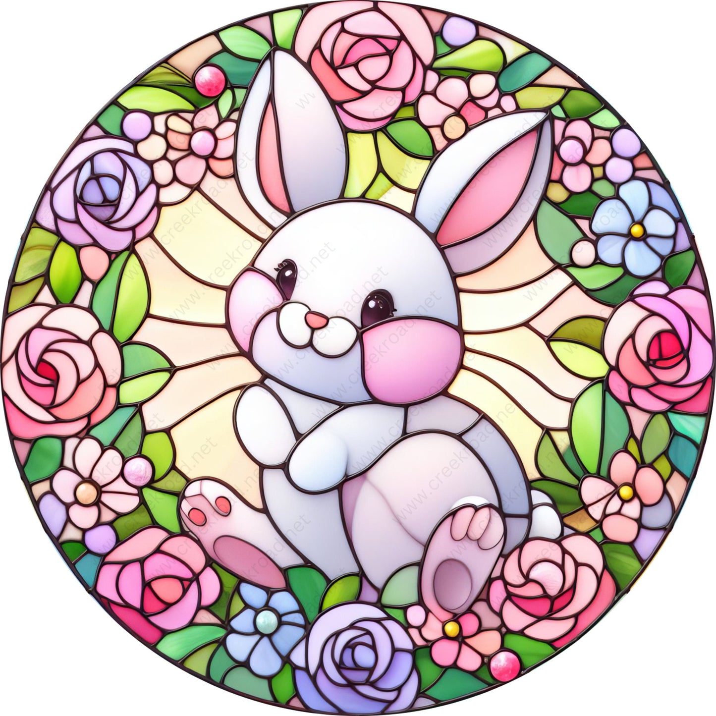 Easter Bunny Pink Lavender Roses Wreath Sign-Sublimation-Easter-Attachment-Decor-Easter