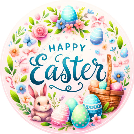 Happy Easter Eggs Bunny Wreath Sign-Sublimation-Easter-Attachment-Decor-Easter