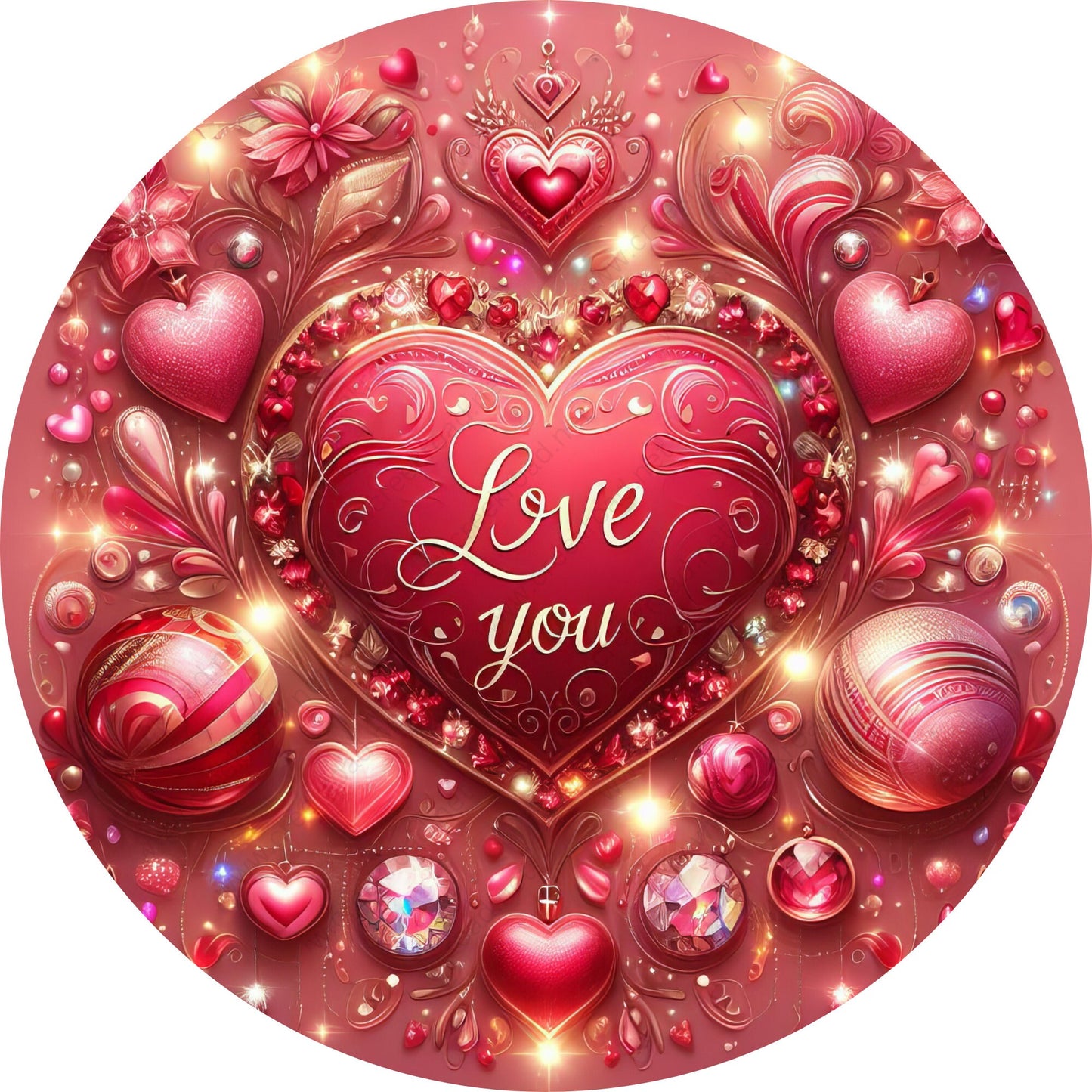 Love You Heart Wreath Sign-Aluminum-Valentines-Decor