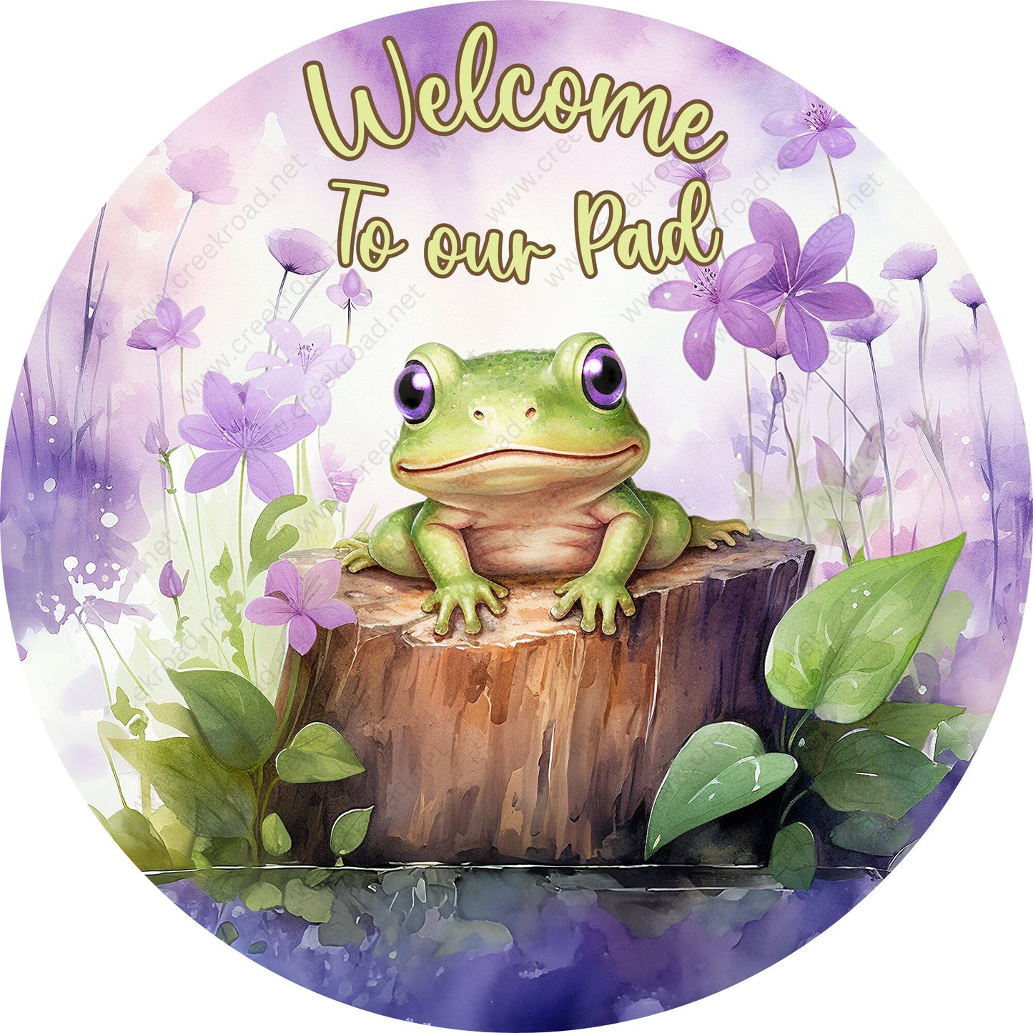 Welcome To Our Pad Frog Lavender Wreath Sign-Round-Sublimation-Spring-Decor