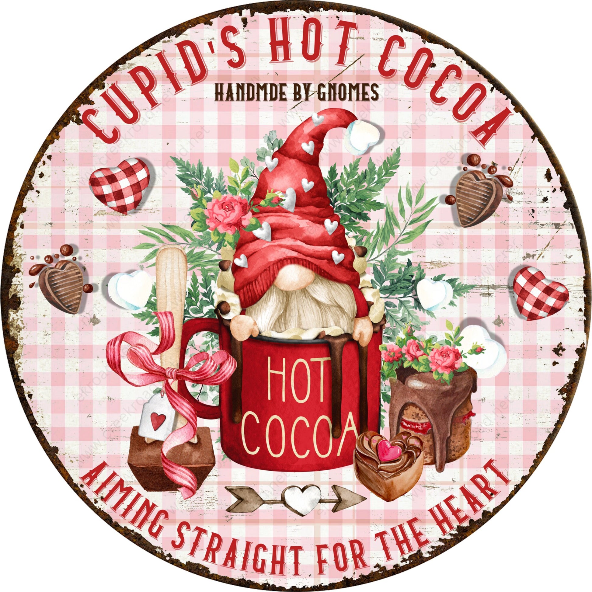 Cupid's Hot Cocoa Wreath Sign-Aluminum-Valentines-Decor