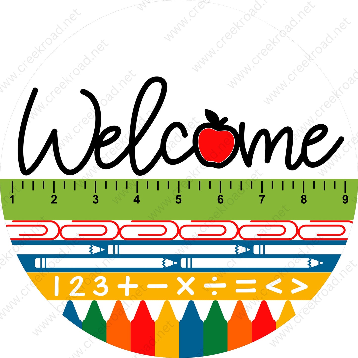 Welcome Teacher's Classroom with Ruler Crayons Red Apple Wreath Sign-Occupational-Attachment-Aluminum