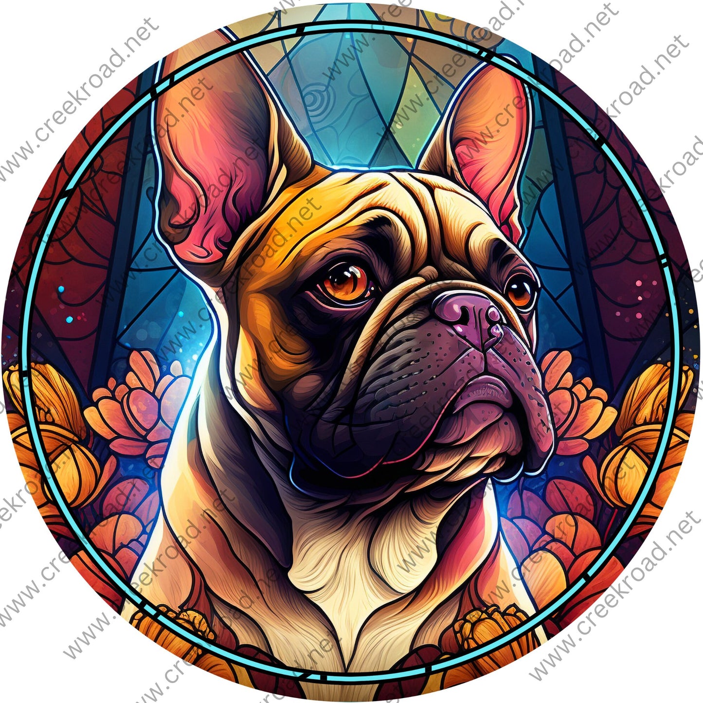 French Bulldog Faux Stained Glass Wreath Sign-Dogs-Pets-Everyday-Wreath Sign-Sublimation-Attachment