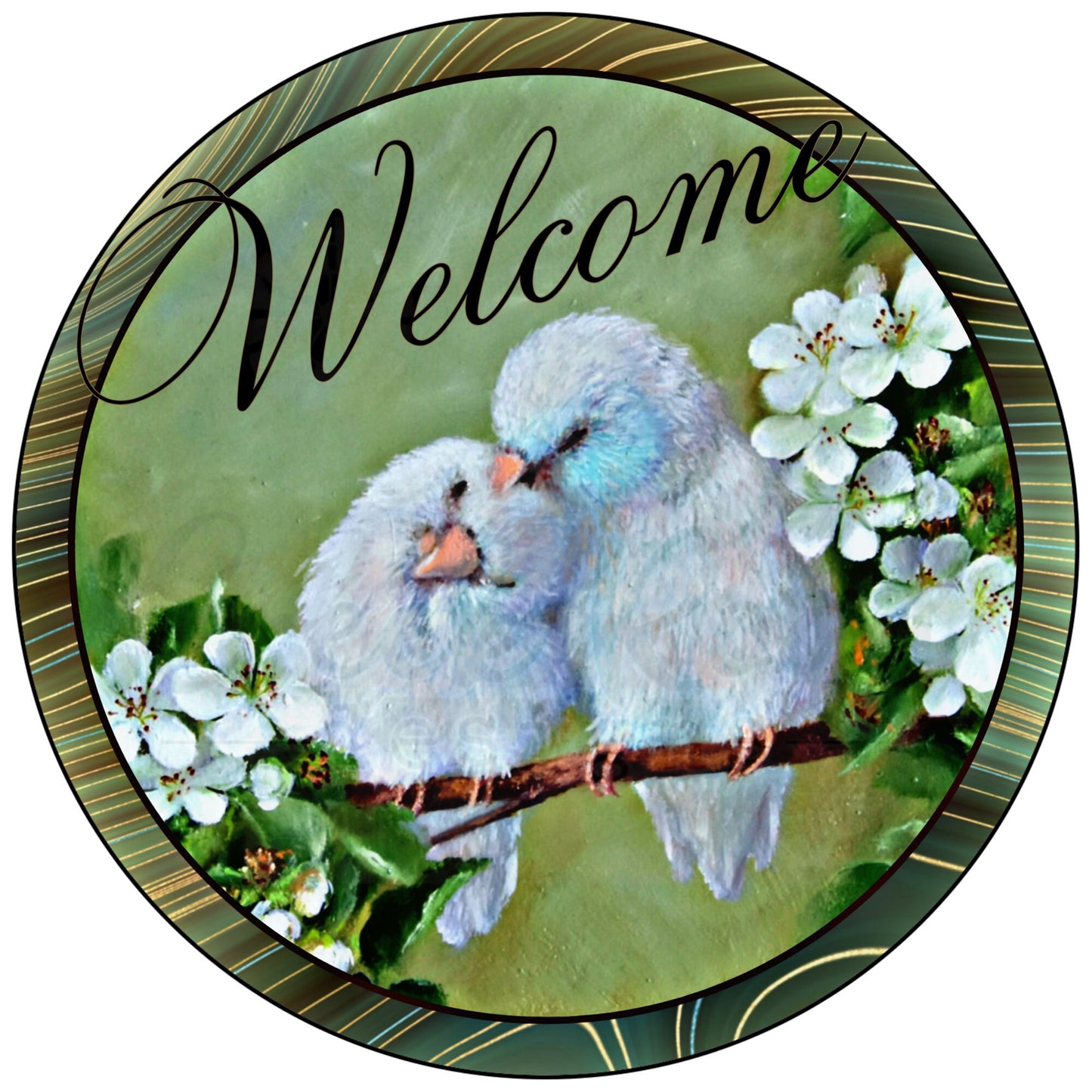 Welcome Love Birds on Branch Wreath Sign - Everyday - Wreath Sign - Sublimation Sign - Wreath Attachment