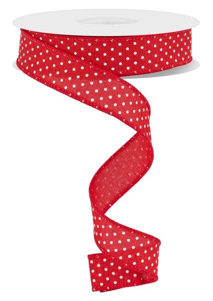 7/8" X 10Yd Wired Ribbon-Red/White Raised Swiss Dots On Royal-RG0765124-Wreaths-Crafts-Ribbon-Everyday