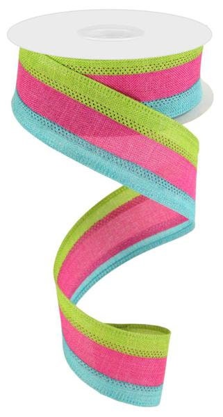 1.5" X 10Yd Wired Ribbon-3 Color 3-In-1 Vertical Stripe-Lt Teal/Fuchsia/Lime Grn-RG0160150-Wreaths-Crafts-Ribbon