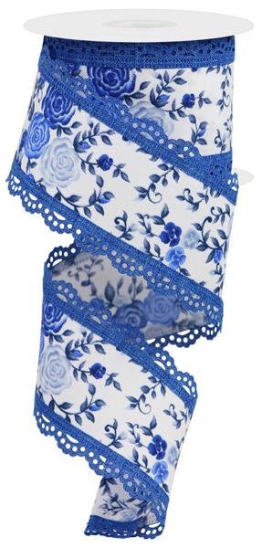 2.5" X 10Yd Wired Ribbon-Mini Roses/Lace-RGA859225-Wreaths-Crafts-Decor-Everyday
