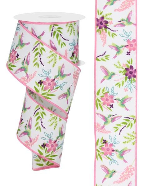 2.5" X 10Yd Wired-Hummingbirds-Pink/White-RGE171527