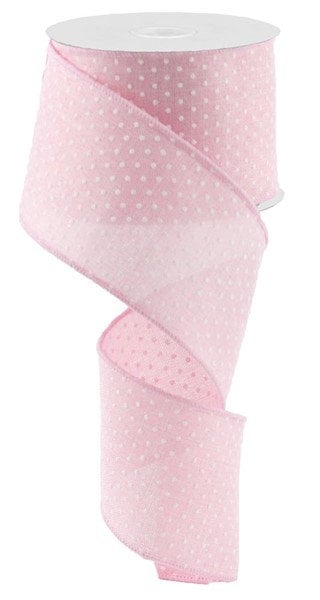 2.5" X 10Yd Wired-Light Pink Raised Swiss Dots On Royal-RG0165215-Wreaths-Crafts-Ribbon