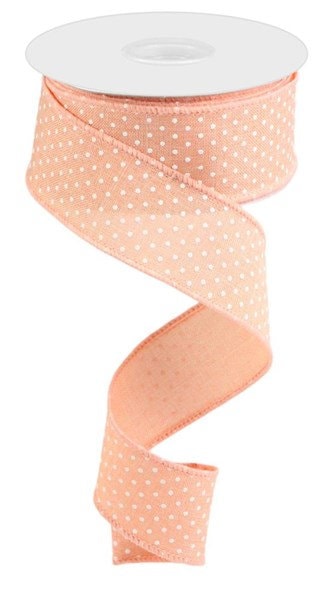 1.5" X 10Yd Wired-Peach Raised Swiss Dots On Royal-RG01651ET-Wreaths-Crafts-Ribbon