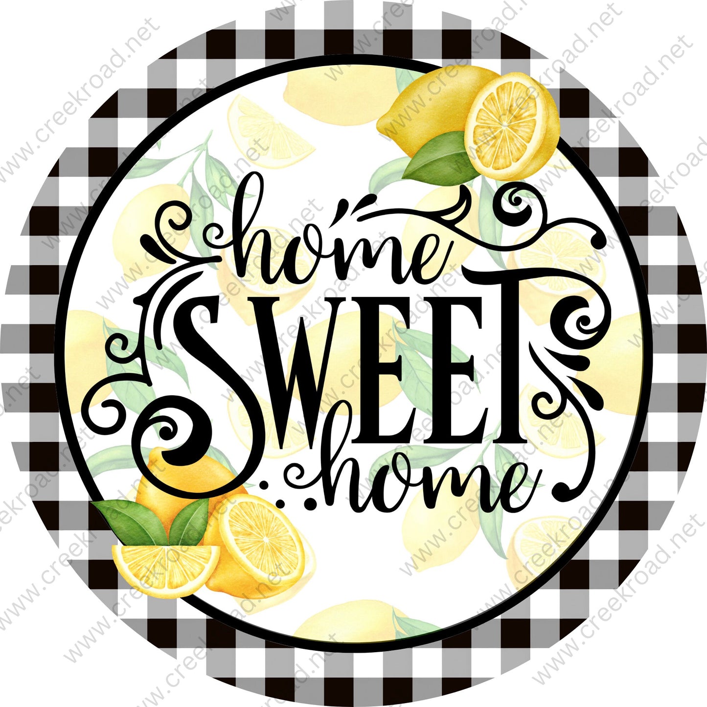 Home Sweet Home Lemons on Black White Checkered Border Wreath Sign-Everyday-Wreath Sign-Sublimation Sign-Wreath Attachment-Everyday-Spring