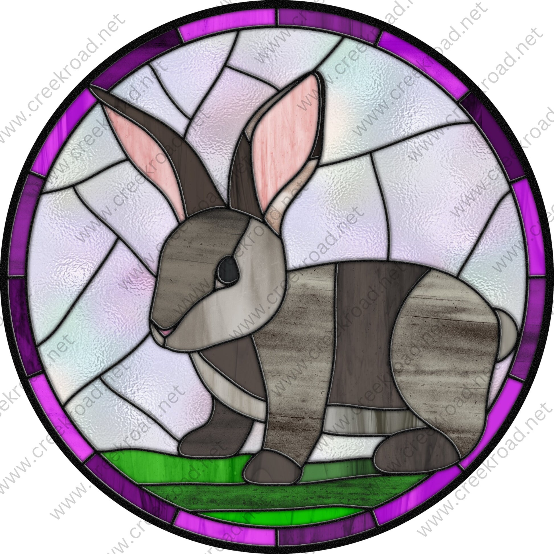 Spring Bunny Faux Stained Glass Wreath Sign -Easter Spring Purple Green Grey - Everyday - Wreath Sign - Sublimation Sign - Wreath Attachment