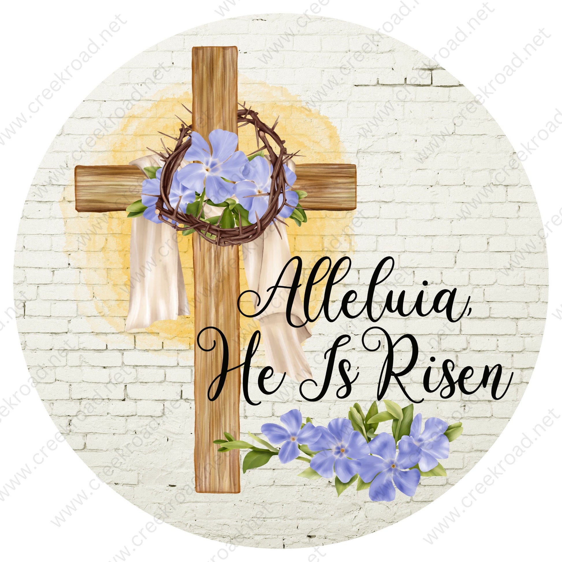 Alleluia He Is Risen Cross Flowers Wreath Sign - Sublimation - Easter- Metal Sign