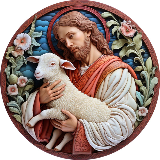 Jesus Christ Holding Lamb Wreath Sign-Sublimation-Easter-Attachment-Decor