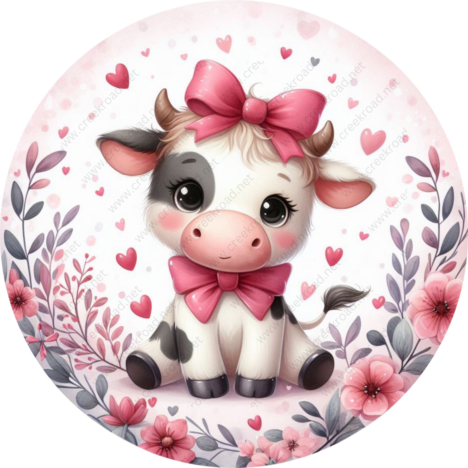 Cute Baby Cow Valentine Wreath Sign-Aluminum-Valentines-Decor