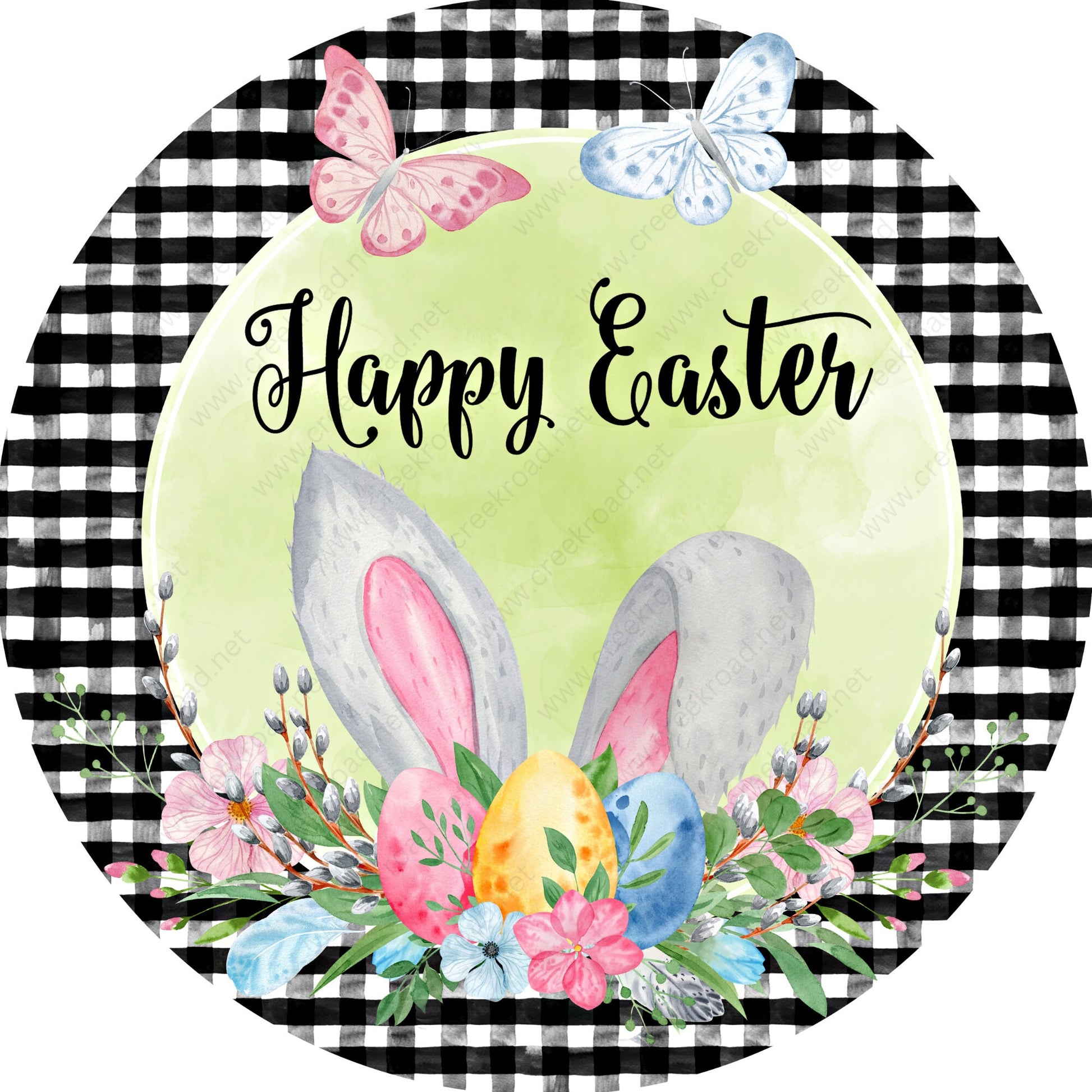 Happy Easter Flowers Eggs Pastels Wreath Sign-Sublimation-Easter-Attachment-Decor-Easter