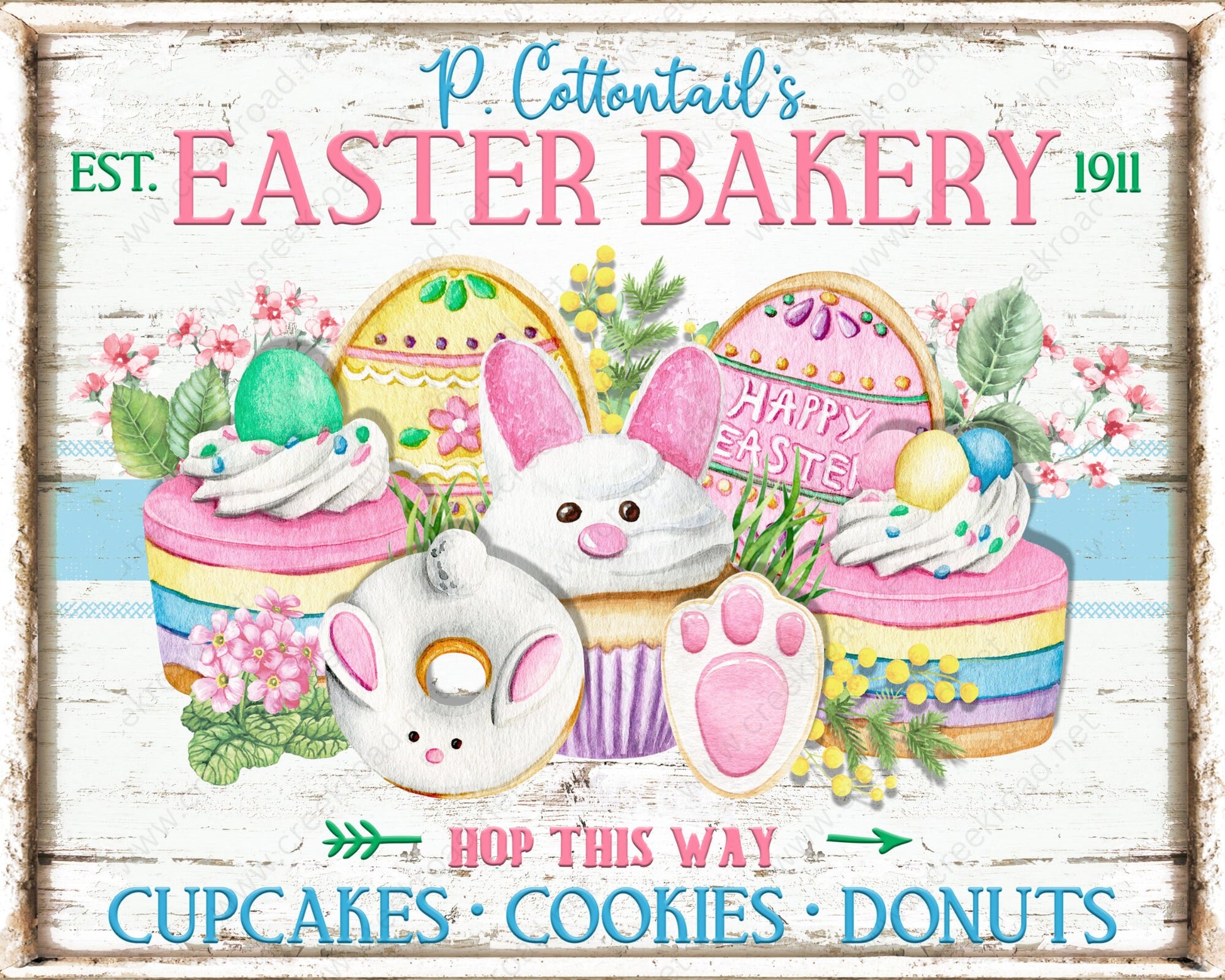 P. Cottontails Easter Bakery Vintage Rusted Border Wreath Sign-10" x 8" Rectangle-Sublimation-Attachment-Decor