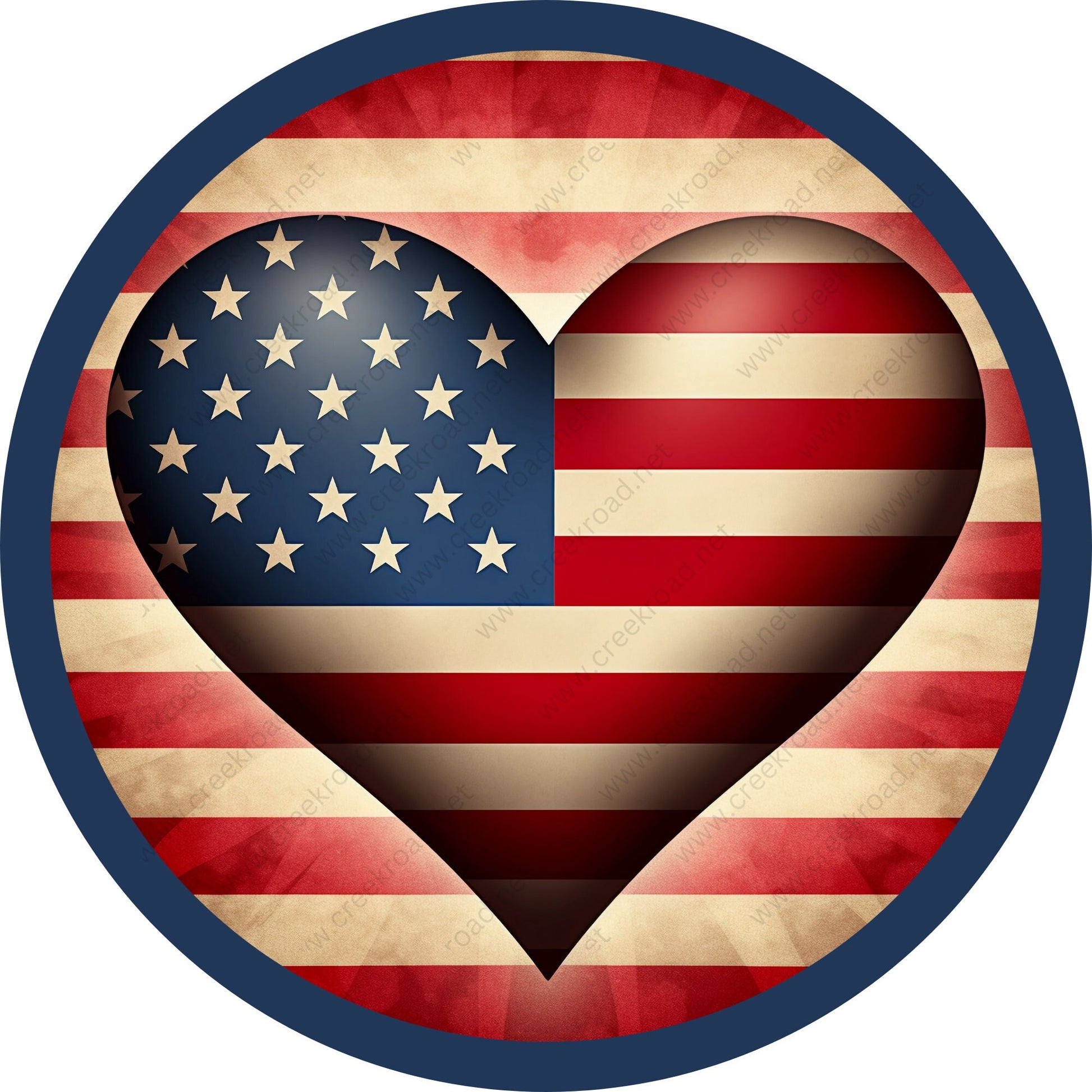 American Flag Heart Patriotic Wreath Sign-Round-Sublimation-Aluminum-Attachment-Decor