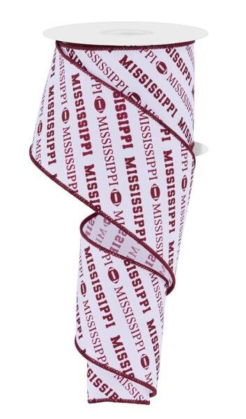 2.5" X 10Yd Wired Ribbon-Mississippi Diagonal Pattern-RGF1122-Sports-Team-Football