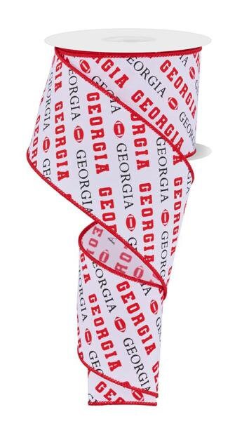 2.5" X 10Yd Wired Ribbon-Georgia Diagonal Pattern-RGF1116-Sports-Team-Football