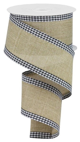 2.5" X 10Yd Wired Ribbon-Light Beige Royal Burlap Gingham Edge-RGA1099X4-Wreaths-Crafts-Ribbon