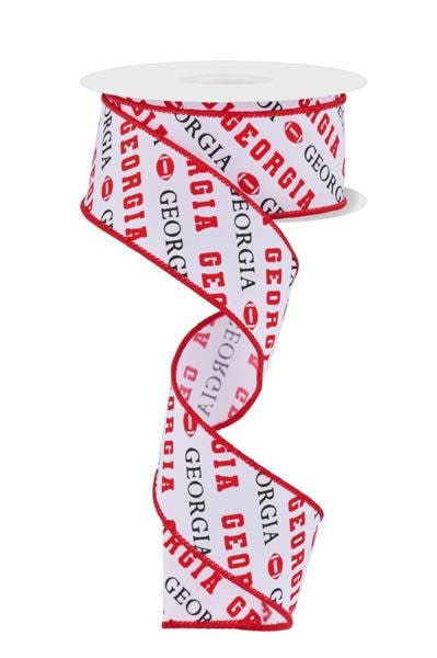 1.5" X 10Yd Wired Ribbon-Georgia Diagonal Pattern-RGF1115-Sports-Team-Football