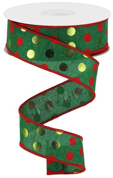 1.5" X 10Yd Wired-Metallic Dots On Royal-RGA138958-Seasonal-Christmas