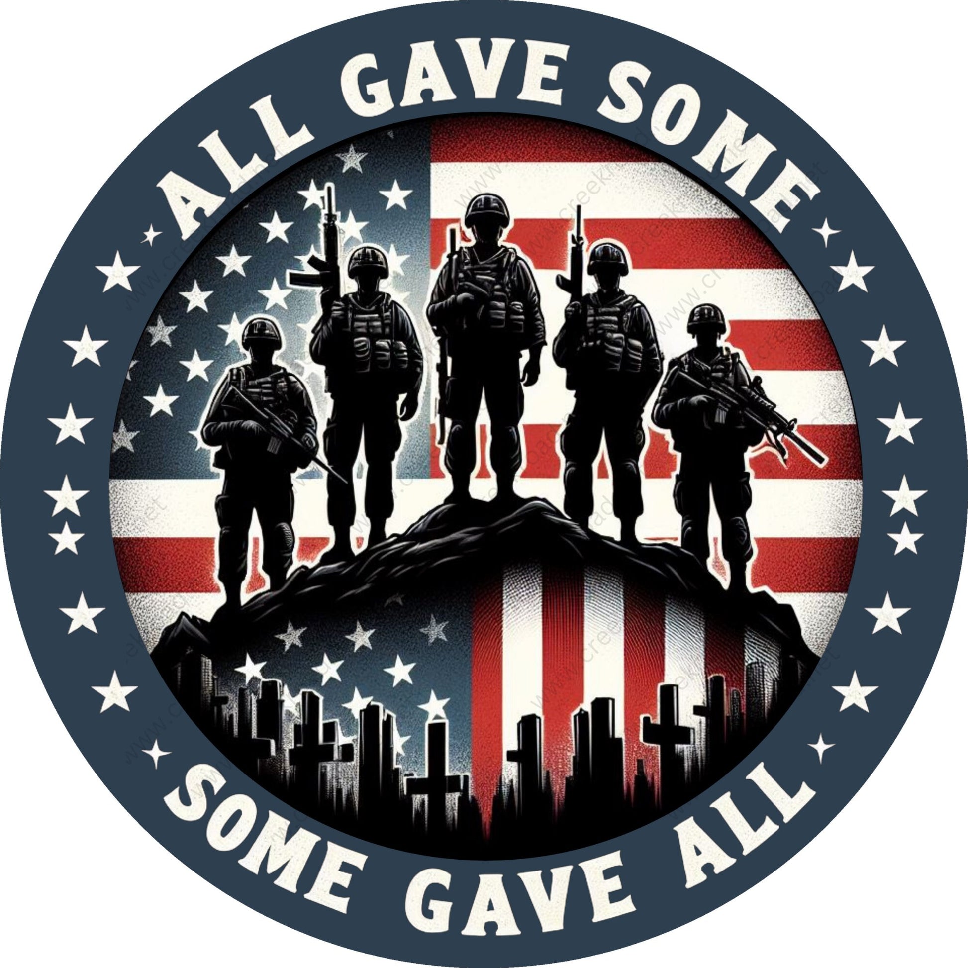 Patriotic All Gave Some, Some Gave All (Blue) Wreath Sign-Round-Sublimation-Aluminum-Attachment-Decor