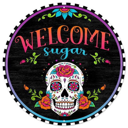 12"Dia Metal Welcome Sugar Skull Sign-Metal-MD1002