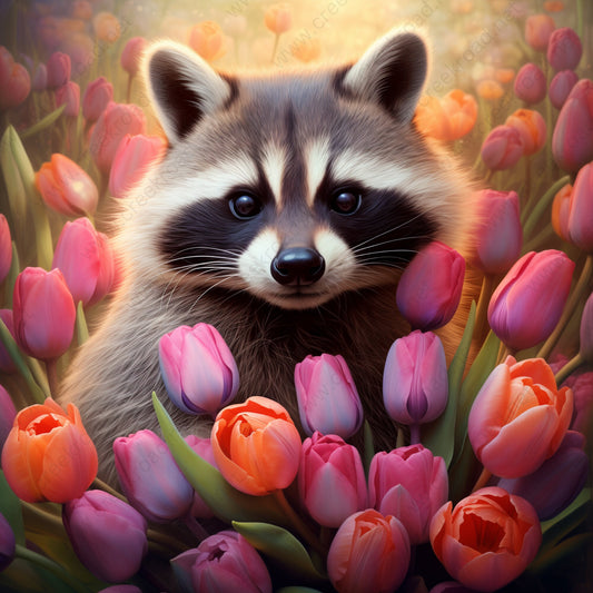 Racoon In Spring Tulips Wreath Sign-10"x10" Square-Decor-Spring