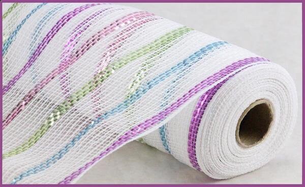 10.25" x 10yd Poly/Jute Matte Stripe Mesh-Wht/Pink/Sage/Turq/Lav-RY8031AX