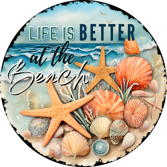 Life Is Better At The Beach Faux Rusted Border Wreath Sign-Sublimation-Round-Beach-Decor