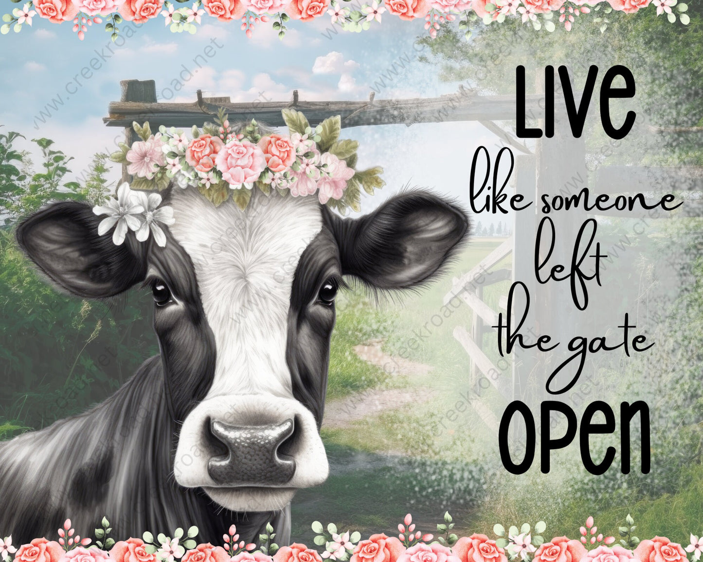 Live Like Someone Left The Gate Open Cow Wreath Sign 10"x8" Rectangle-Sublimation-Spring-Farm-Attachment-Decor