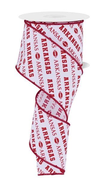 2.5" X 10Yd Wired Ribbon-Arkansas Diagonal Pattern-RGF1113-Sports-Team-Football