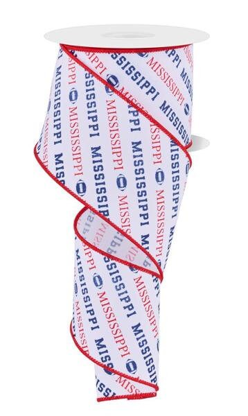 2.5" X 10Yd Wired Ribbon-Mississippi Diagonal Pattern-RGF1125-Sports-Team-Football