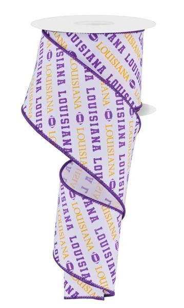 2.5" X 10Yd Wired Ribbon-Louisiana Diagonal Pattern-RGF1119-Sports-Team-Football